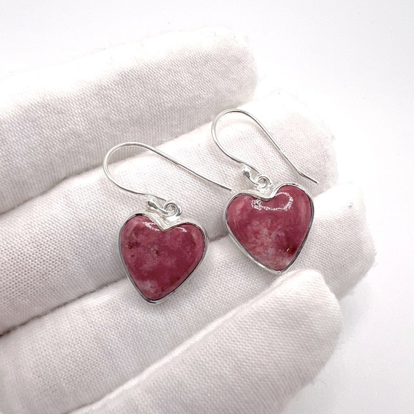 Jewelry - Thulite .925 Sterling Silver Heart Earrings